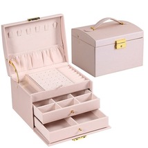 Pink Multi-functional Three-layer Leather Drawer-style Jewellery Box  - $20.00