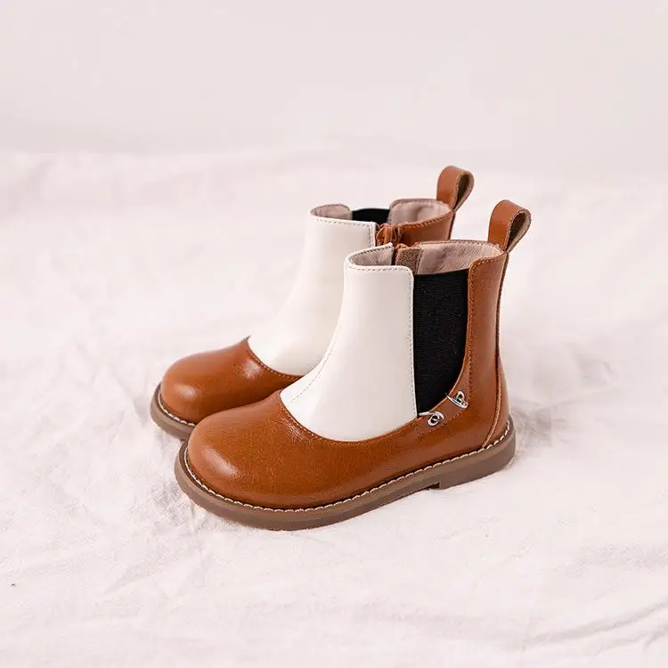 Children Chelsea Boots Leather Retro Kids Snow Shoes  Warm Girls Cute Sneakers B - £197.07 GBP