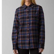 prAna Womens Golden Canyon Flannel Shirt Button Down Plaid Rich Sapphire Blue L - £18.90 GBP