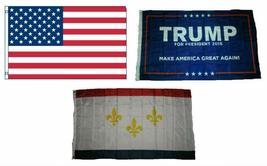 K&#39;s Novelties 3x5 Trump #1 &amp; USA American &amp; City of New Orleans Wholesale Set Fl - £18.99 GBP