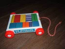 Vintage Playskool Colored Wood Block Wagon Toy for Ages 1 1/2 to 5 - £6.01 GBP