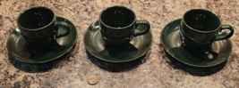 3 sets of espresso cups and saucers hunter Green Crown Stoneware - $19.79