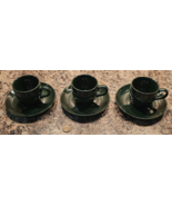 3 sets of espresso cups and saucers hunter Green Crown Stoneware - $376.15 MXN