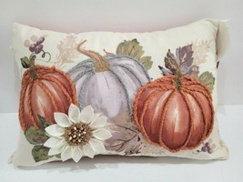 Thanksgiving Fall Harvest Moon Pumpkin Beaded Throw Pillow 10&quot; x 14&quot; NEW - £29.27 GBP