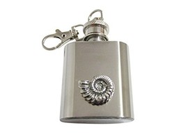 Silver Toned Ammonite Fossil Design 1 Oz. Stainless Steel Key Chain Flask - $29.99