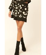 Black Leopard Print Elastic Waist Ruffle Mini A line Short Skirt_ - £27.97 GBP