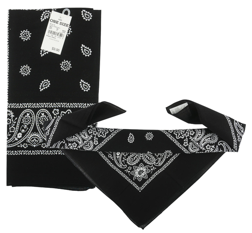 Bandana Handkerchiefs NWT Black/White Cotton Paisley Print Double-Sided ... - $2.96