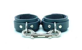 BDSM Gray Leather Candice Ankle Cuffs with Silver Hardware, Sub Ankle Bracelet - £56.12 GBP