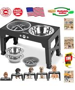 Elevated Dog Bowls with Adjustable Stand, 2 Stainless Steel Dishes &amp; Slo... - $774.08 MXN