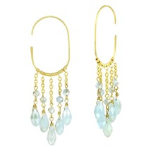Traditional Thai Brass and Light Blue Crystal Chandelier Open Hoop Earrings - £11.91 GBP