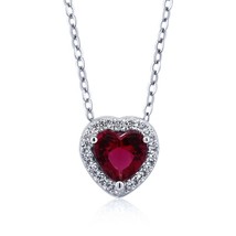 1.15Ct Heart Shape Lab-Created Red Ruby 14K White Gold Plated Halo Pendant Chain - £38.95 GBP