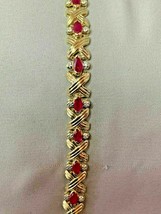 10.00 Ct Pear Cut Red Ruby &amp; Diamond Tennis Bracelet In 14k Yellow Gold ... - £126.29 GBP