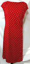 Vintage EVAN-PICONE Dress Large Red Polka Dot Side Ruche Short Sleeve Mo... - $38.69