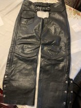 Vintage Leather Motorcycle Chaps M Medium Mens Black BIKER Chaps-Pants - £63.30 GBP