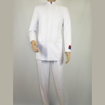 Men Apollo King Band Collarless Church Suit Mandarin 5 Hidden Buttons AG58 White image 2