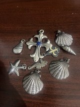 9 Pc Antique Silver Plated Mixed Shell Conch Charms Sea Star Starfish Pe... - $2.95