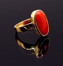 22K 22CT Genuine Yellow Gold Ring Band Red Coral Munga Stone Beautiful Handmade - £745.27 GBP+