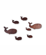 Wooden Whale Wall Decor Bundle- 7pcs, Unique Designs, Walnut, Modern, Handmade - $98.00
