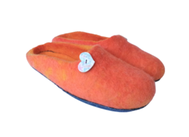 US 8.5 Orange Wool slippers for women * Handmade house shoes * Hearts  - £26.33 GBP
