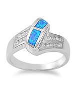 Sterling Silver October Round Blue Simulated Opal Ring - £47.15 GBP+