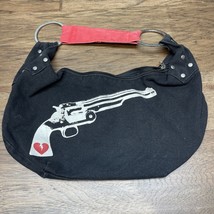 Black Handbag With Red Strap And White Revolver Design SH - $425.66 MXN