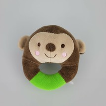 Fisher Price Brown Green Plush Monkey Snugamonkey Round Ring Baby Rattle 5&quot; - £12.62 GBP