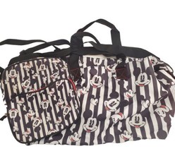 Disney Mickey Mouse Striped Tote Duffel &amp; Matching Crossbody Zip Lightweight Bag - £15.85 GBP