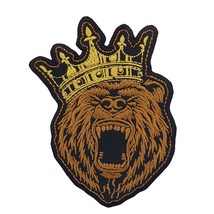 Angry Bear with Gold Crown Embroidered Patch Iron On. Size: 3.3 x 4.4 in... - £5.92 GBP