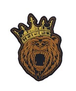 Angry Bear with Gold Crown Embroidered Patch Iron On. Size: 3.3 x 4.4 in... - £5.95 GBP