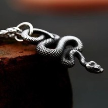 Silver Snake Pendant Animal Necklace Chain Men&#39;s Stainless Steel Jewelry Gift - £19.29 GBP