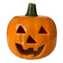 Ceramic Jack-O’-Lantern Pumpkin Tea Light Cover Halloween Fall Decor Vintage - £12.78 GBP