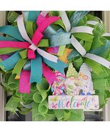 Welcome Gnome Spring Wreath  Multicolor Mesh Door Decor  22 Inch - $69.99