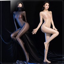 Shiny Full Open Crotch Full Bodystocking Sheer Bodysuit Catsuit with Gloves Hood - £18.98 GBP