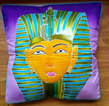New Handpainted Batik King Tut Egypt 23X23 Inch Cotton Pillow Cover Bali - $23.38