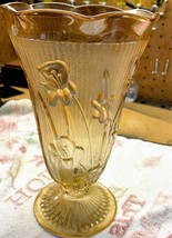Vintage Iris and herringbone depression era glass vase - $39.50