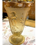 Vintage Iris and herringbone depression era glass vase - £31.53 GBP