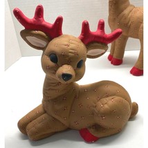 Christmas Reindeer Figurines Quilted Hand Painted Ceramic Deer Vintage Kimple - £55.92 GBP