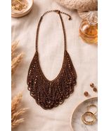 Statement Multi Strand Necklace Dark Copper Bronze Beaded Fringe Bib 18” - $16.20