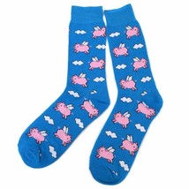 Men&#39;s Hipster Designer Pink Pigs Fly Take to The Sky Crew Dress Socks (B... - $21.14