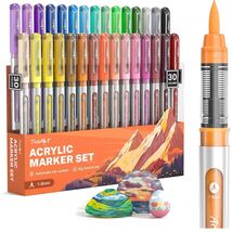 Vibrant &amp; Waterproof Brush Tip Acrylic Paint Markers Set - 30 Colors for... - $44.50