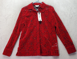 DKNY Shirt Womens Small Red Lace Velvet Viscose Long Sleeve Button Down NWT $258 - £59.49 GBP