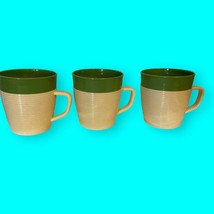 Vintage Raffiaware Coffee Mug Cup Ribbed Lot Of 3 Green Thermo Temp Handles - $24.31
