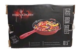 Hell’s Kitchen Cast Iron Skillet 10.5” Red Enameled Exterior Pan New Wit... - £21.85 GBP