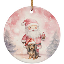Funny Dachshund Dog Santa Pink Winter Ornament Ceramic Christmas Gift Decor - £11.80 GBP