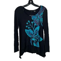 Desigual Black Knit Long Sleeve Floral Graphic Top US XXS New - £28.69 GBP