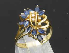 Authenticity Guarantee 
14K GOLD - Vintage Genuine Diamonds &amp; Sapphire Shiny ... - £522.05 GBP
