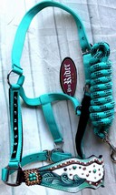 Horse Noseband Tack Bronc Leather HALTER Tiedown Lead Rope  280M80213 - $41.57