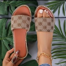 Summer Flower Print Flat Sandals For Women Non-slip Slides Slippers - £17.62 GBP