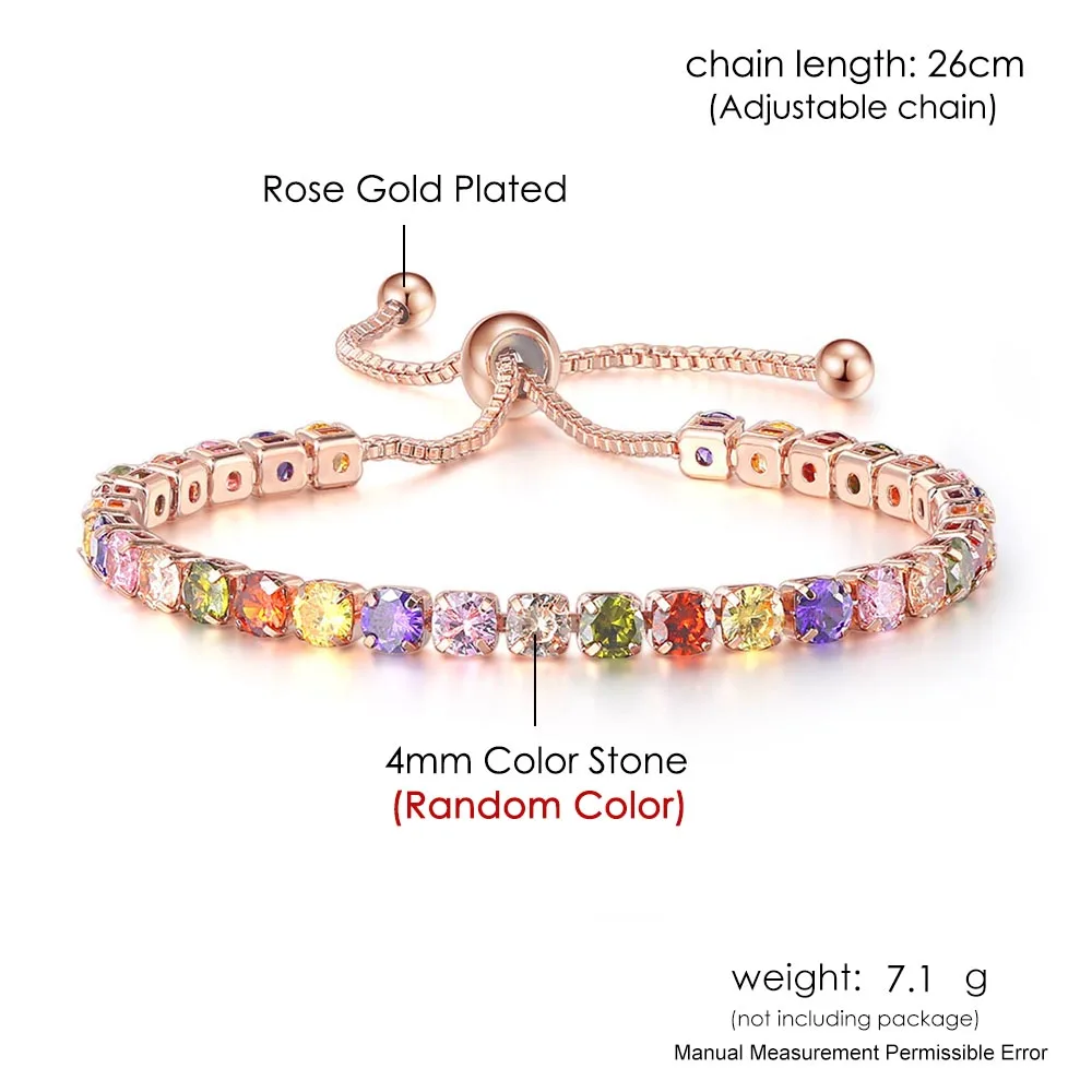 Adjustable Multicolor Tennis Bracelets For Women Ladies Wedding Rainbow Colorful - £16.55 GBP
