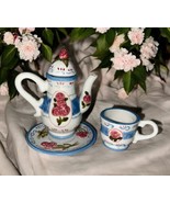 Ganz Miniature Mini Tea Set Teapot Cup Saucers Roses blue white pink cute - $25.69